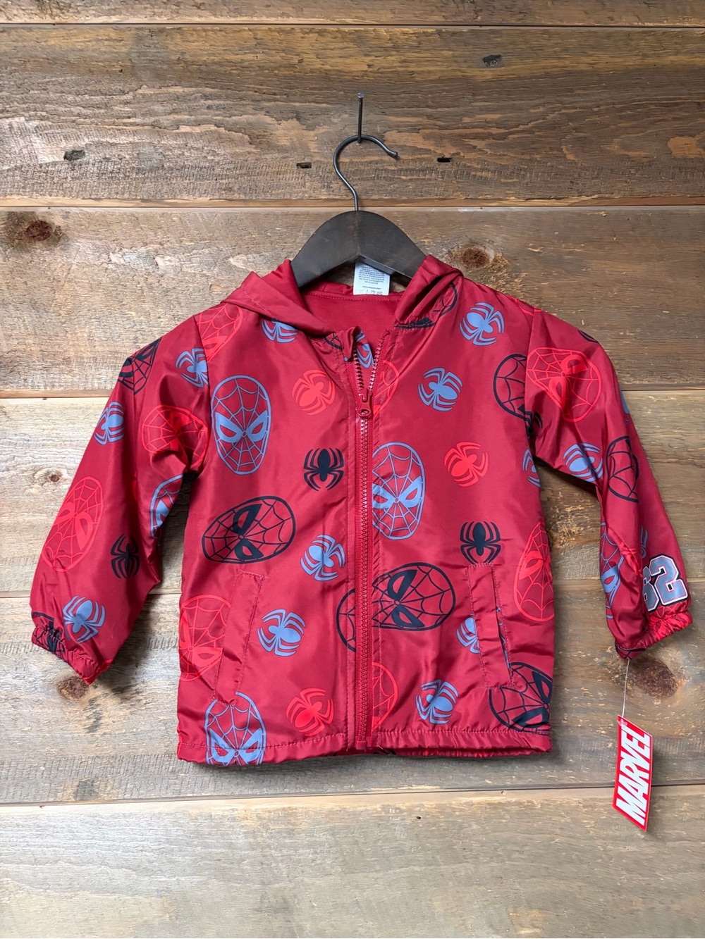 NWT Marvel Spiderman Lightweight Zip Up Hooded Jacket Superhero Toddler